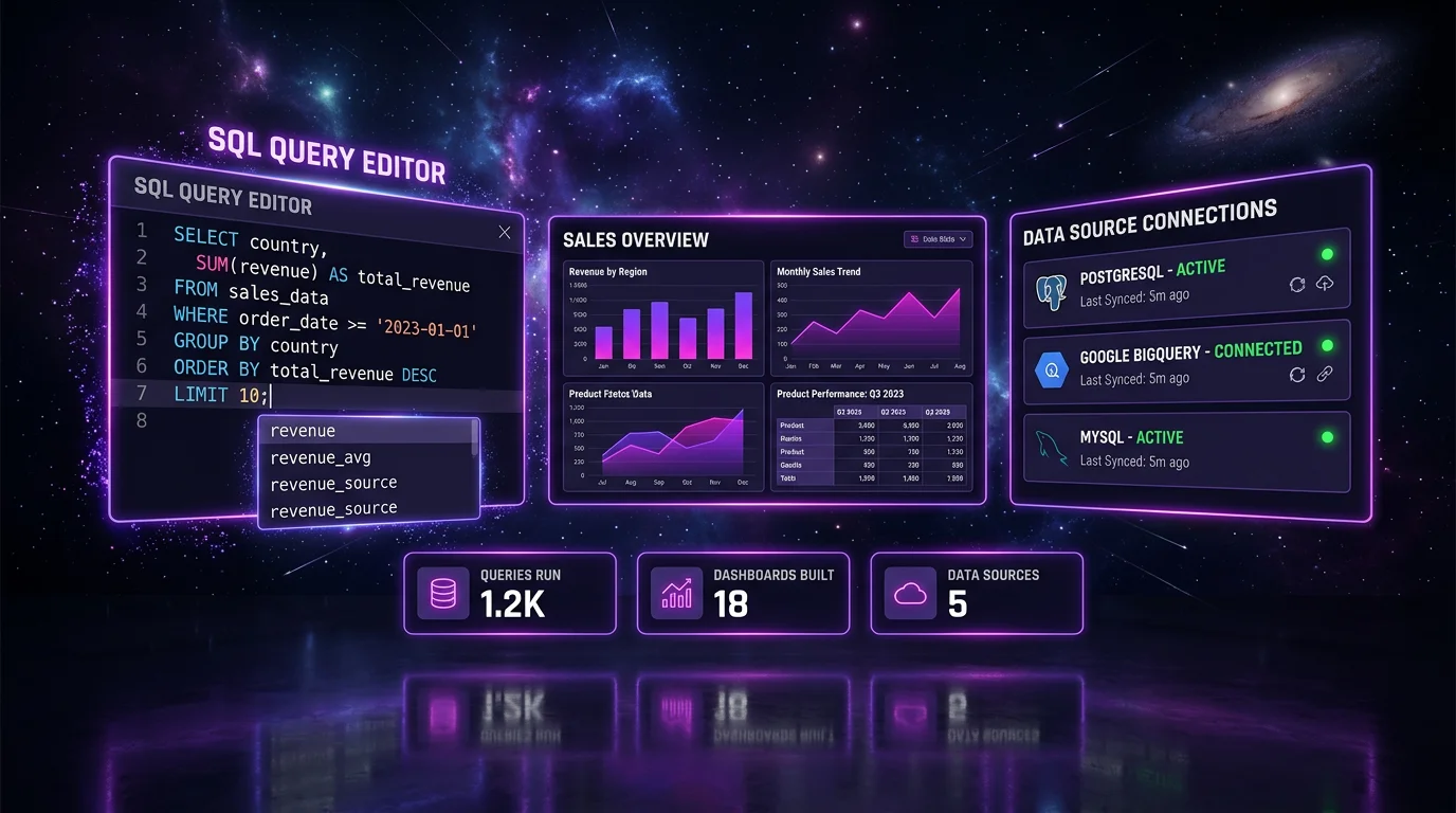 Illustration of charts and reports from James, the AI data analyst